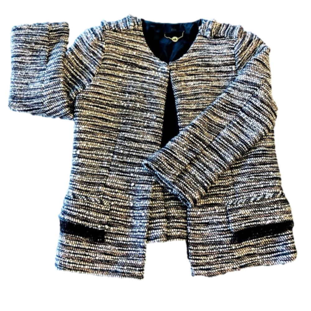 NK of Brazil Tweed Blazer Fringe Pocket SZ 40 Designer Career Luxury